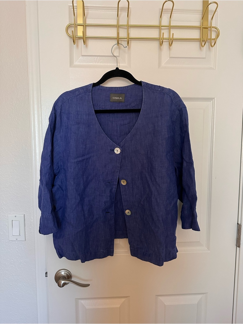EUC OSKA Women's Indigo Linen Button-Front Top